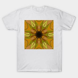 Cartoon Mandala Flower Yellow and Green T-Shirt